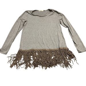 Origami Women's Long Sleeve Fringe Hem Blouse Gray Size L‎